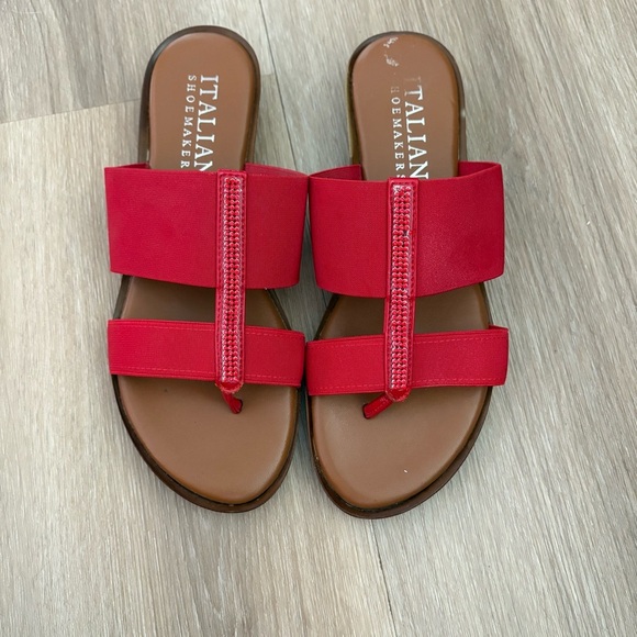 Italian Shoemakers Red Slide Sandals with Rhinestone Detail – Size 7 - Picture 1 of 6